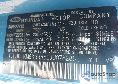 2018 Hyundai Kona Limited из США, поврежденный, VIN KM8K33A51JU078286